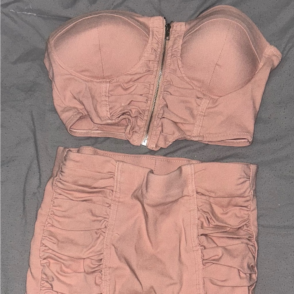Haute Monde Pink Ruched Mini Skirt Set